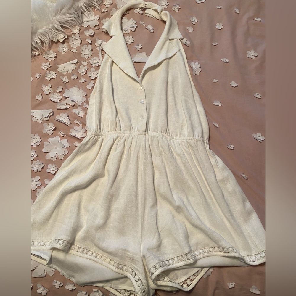 New White Romper with Cutout Back